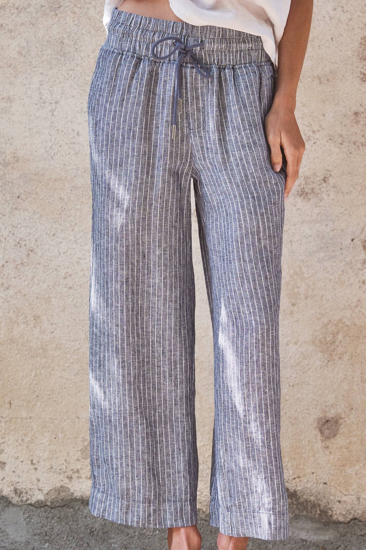 Urban Daizy - Linen Wide-Leg Drawstring Pants
