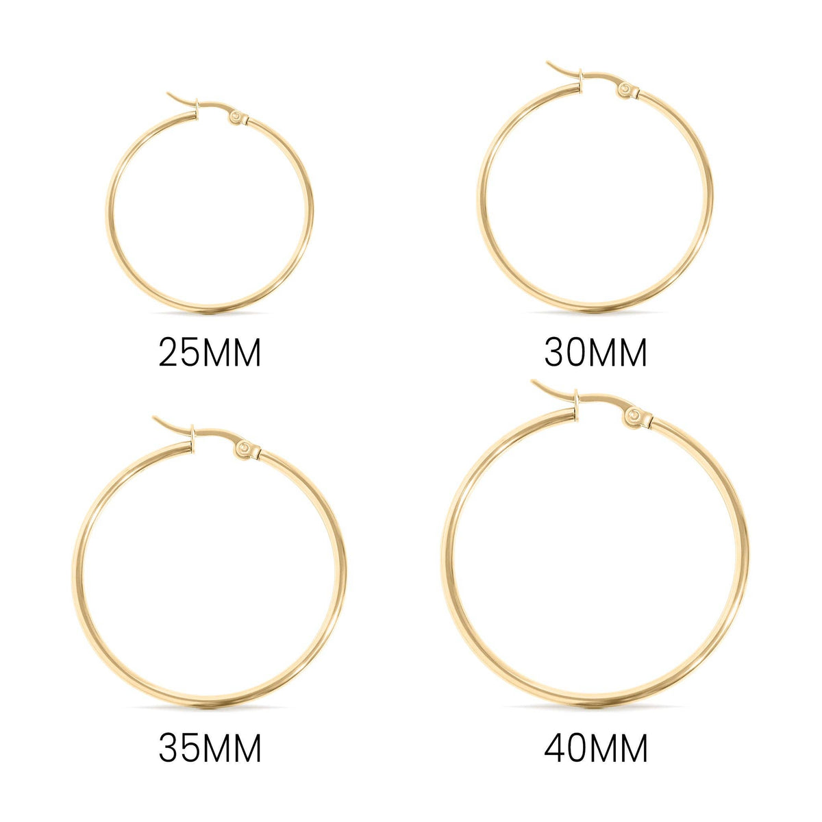 18K Gold PVD Stainless Steel Round Tube Hoop Earrings - WJW
