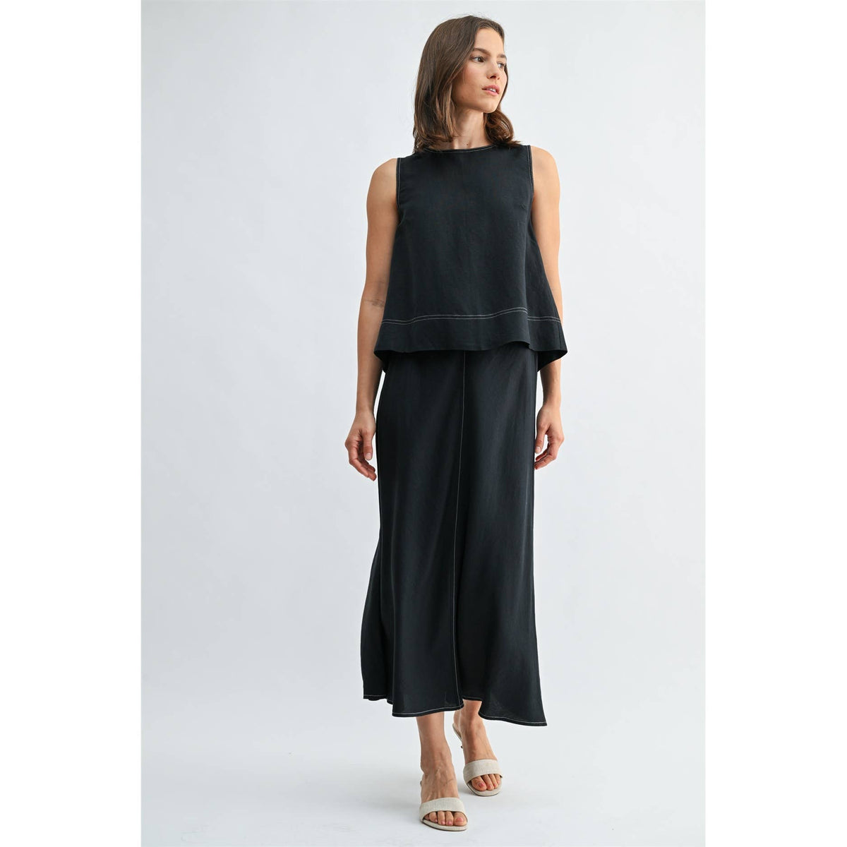 FUN2FUN - LINEN PLEATED BACK SLEEVELESS TOP