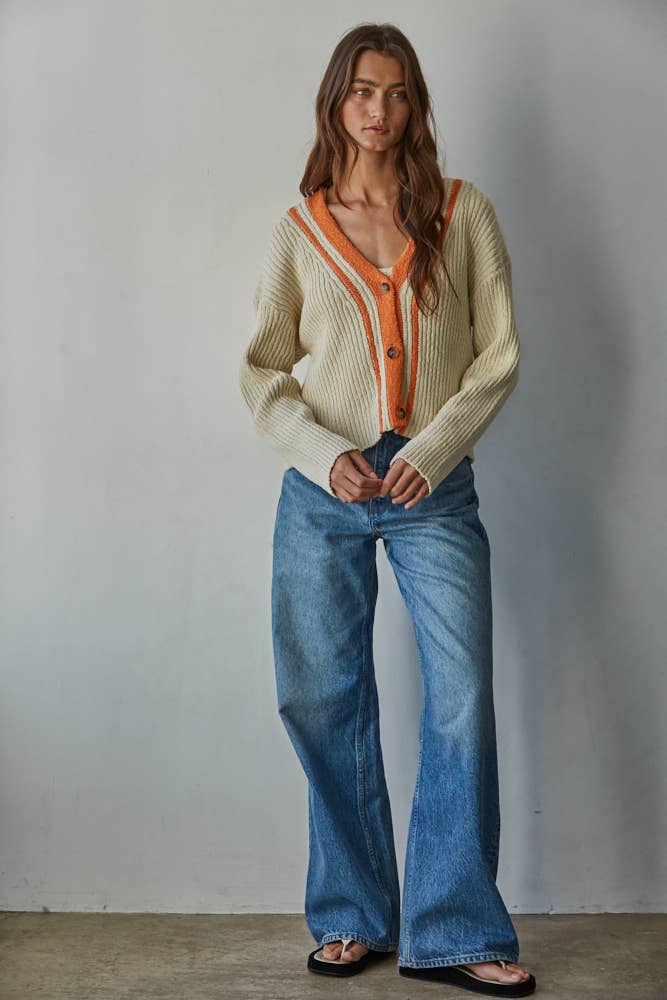 By Together - W2465T2 | Knit Sweater Cardigan with Contrast Detail