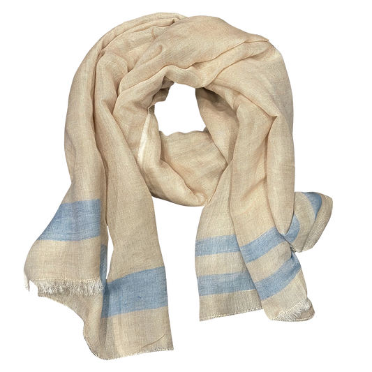 Chloe & Lex - Pure Linen with Fresh Stripes Lightweight Scarf for Women