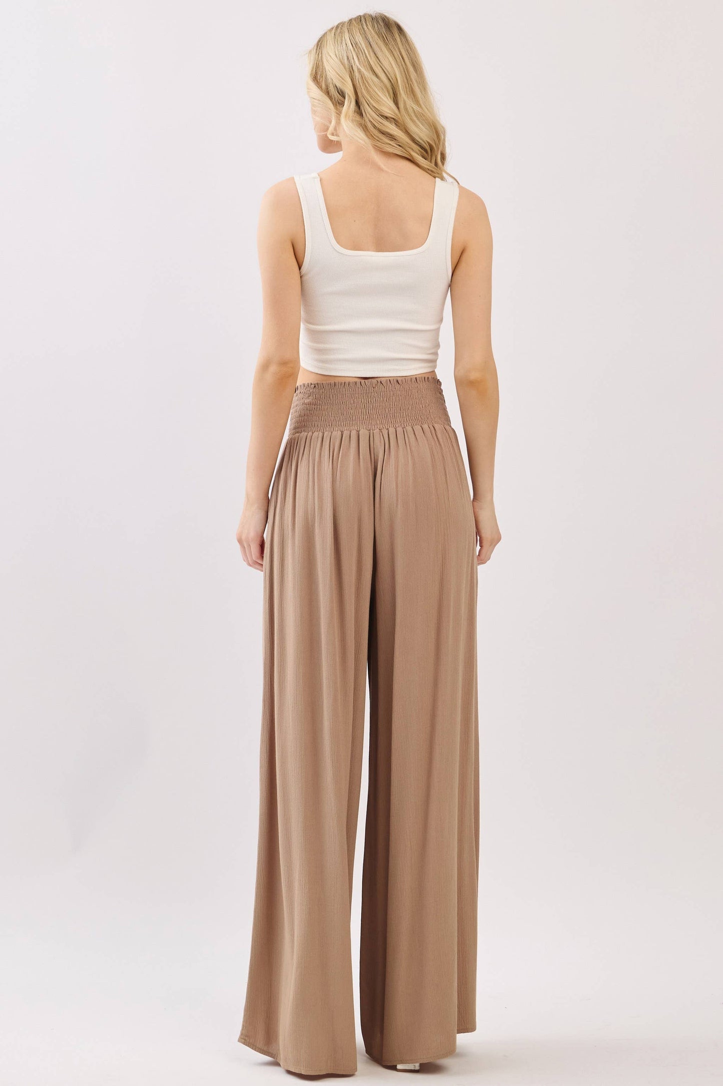 WIDE SMOCK WAIST WIDE LEG PANTS - VNP70263D