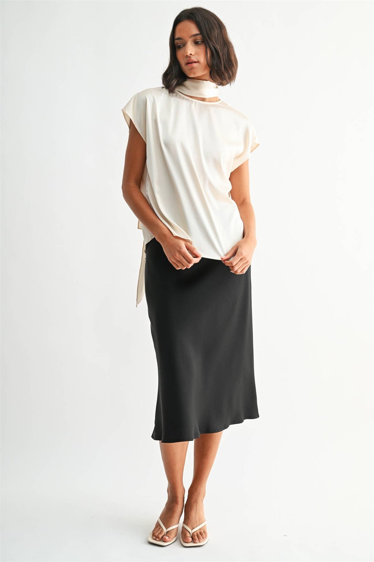 SATIN SCARF COLLAR BLOUSE - Fun2Fun
