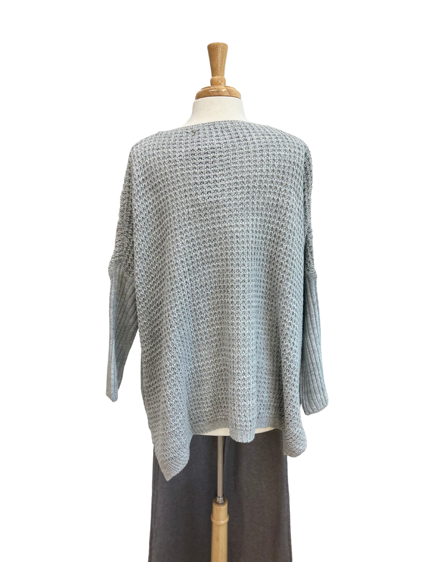 V-Neck Metallic Hi-Lo Sweater