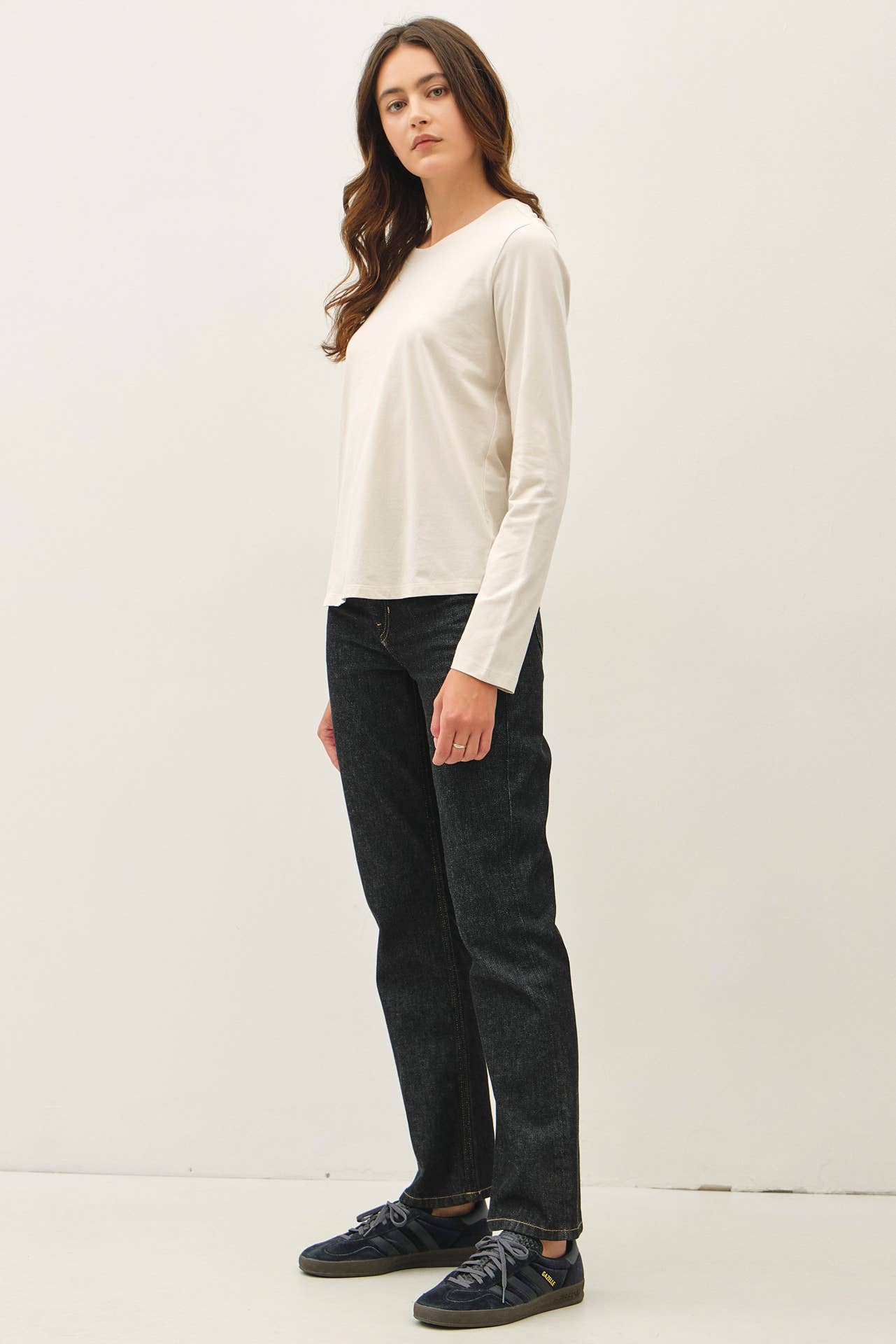 Be Cool - GARMENT WASHED COTTON LONG SLEEVE BASIC TOP