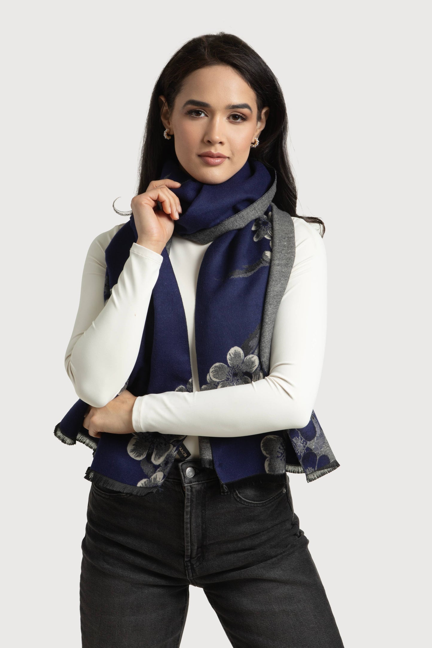 SAACHI - Two Color Floral Reversible Scarf