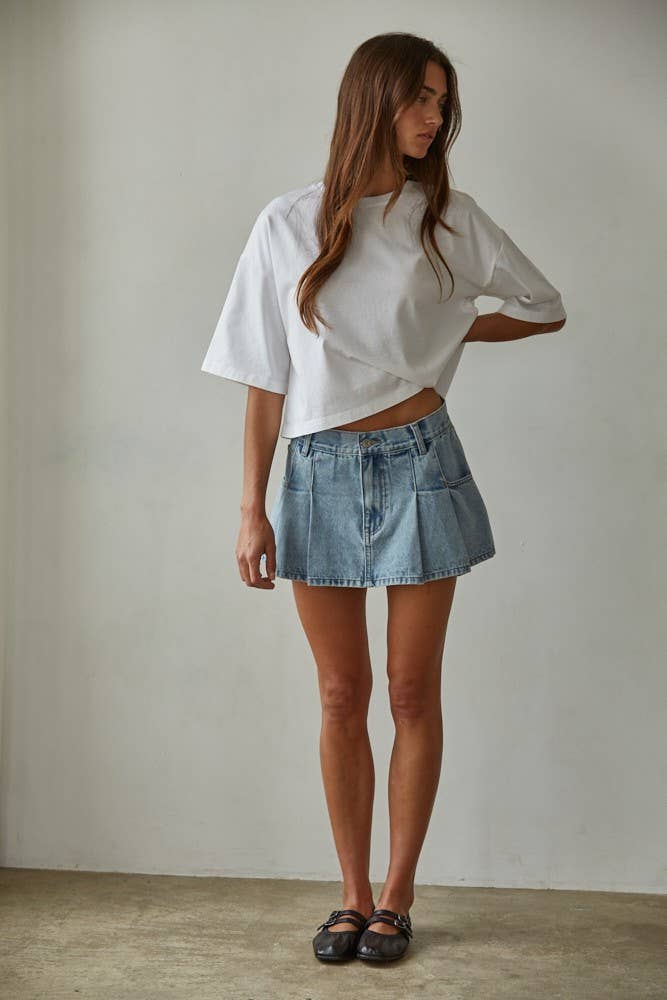 By Together - L8688 | Knit Cotton Crew Neck Drop Shoulder Short Sleeve Top