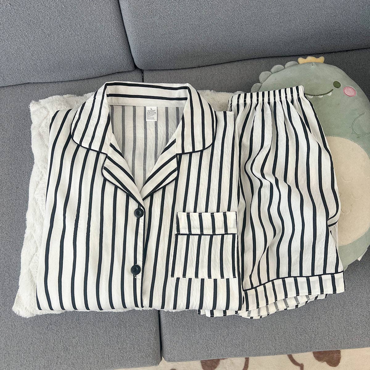 Summer Short Sleeve Cloud Cotton Pajama Set Women Shorts Homewear - Sheer trend