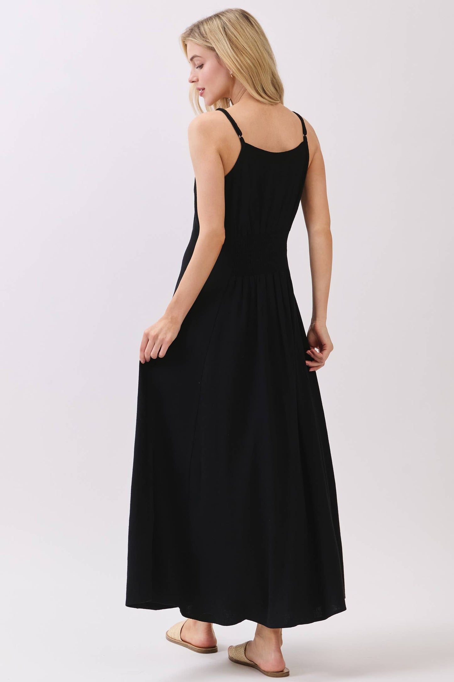FLOWY DRESS WITH BUTTONED TRIM AND SLIT - VND40209E8