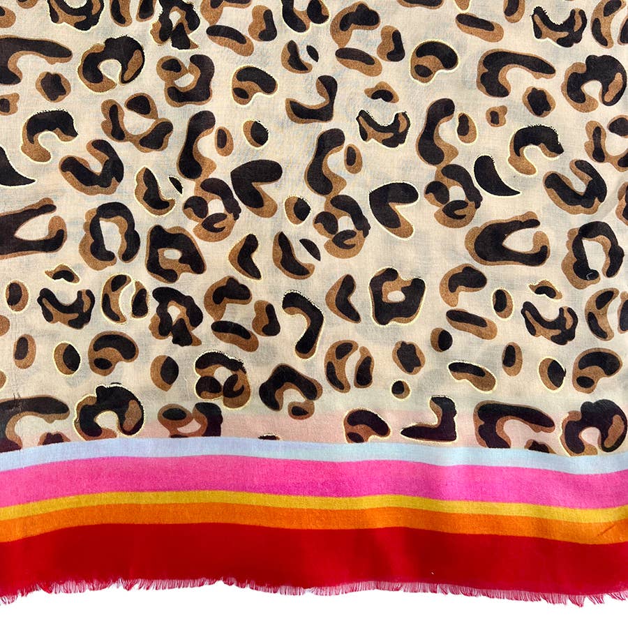 London Scarves - Leopard print with colourful border line