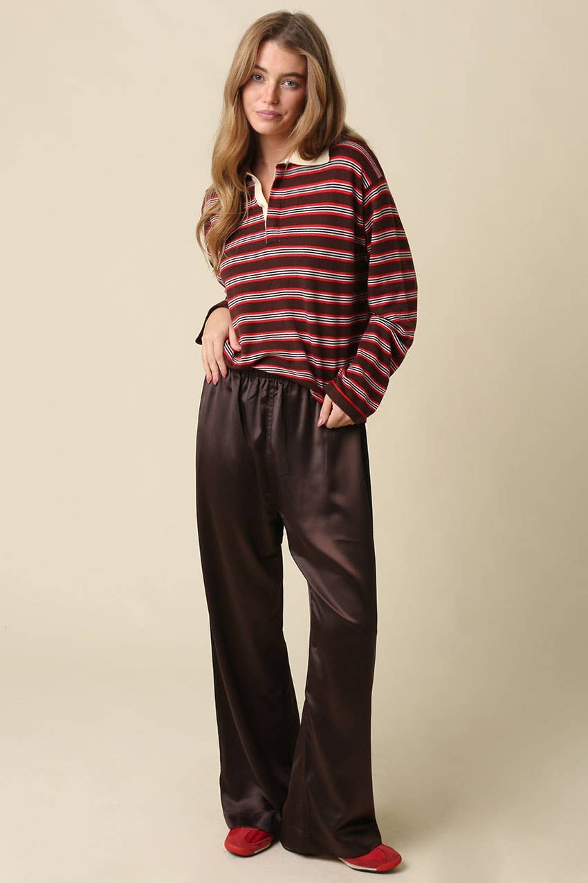 Lena Stripe Collared Knit Top - Olivaceous