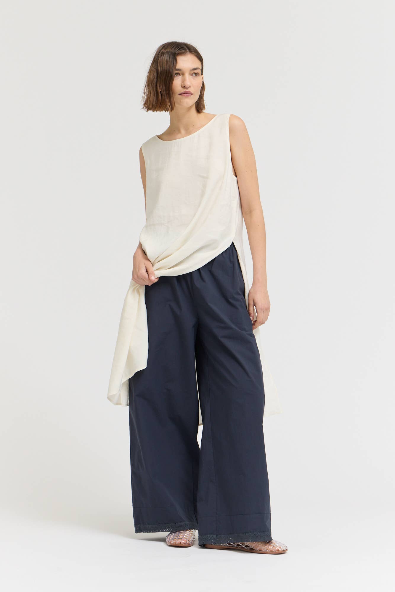 Grade & Gather - 50909 - EYELET HEM DETAILED COTTON PANTS