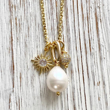 Load image into Gallery viewer, Pearl, Sun, Micro Pave Necklace

