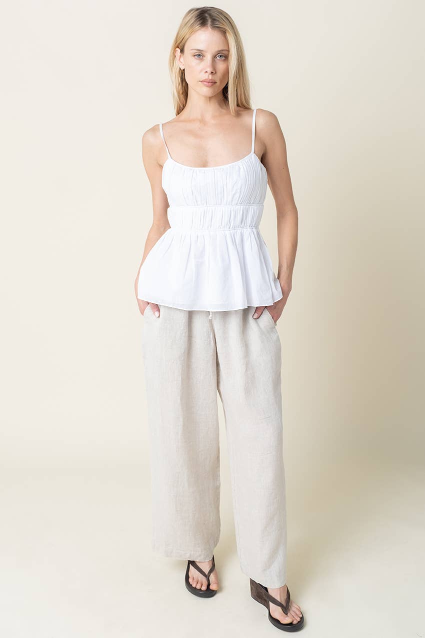 Millie Wide-Leg Drawstring Linen Pants - Olivaceous