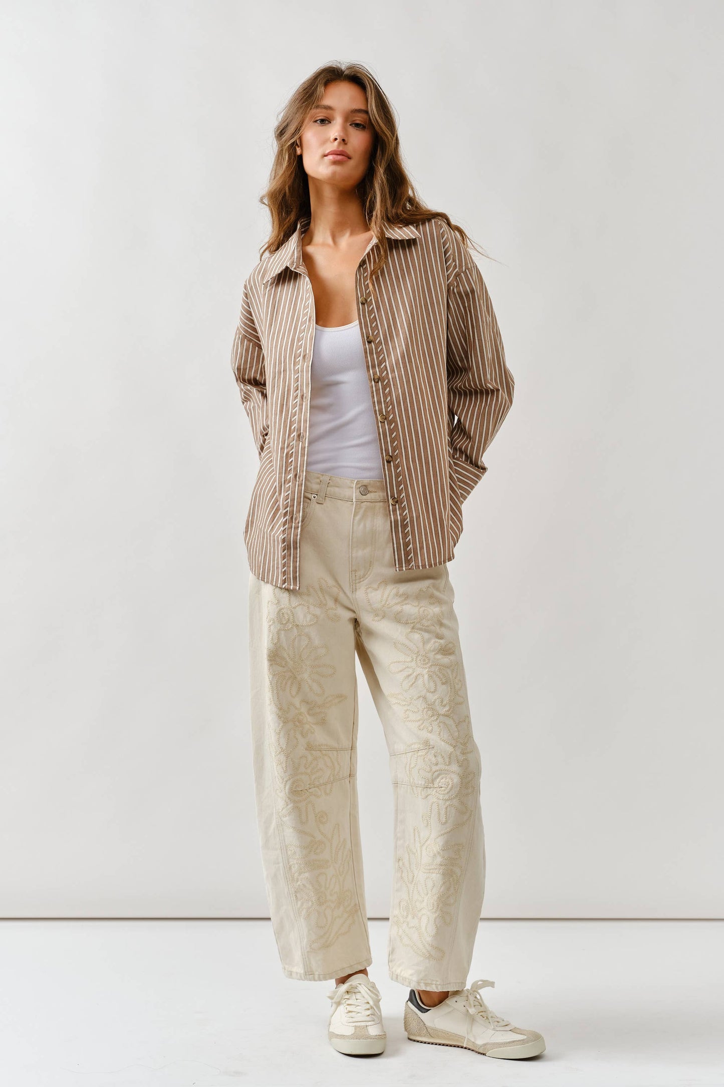 Aaron & Amber - AJP5114 EMBROIDERED DETAIL COTTON BARREL PANTS