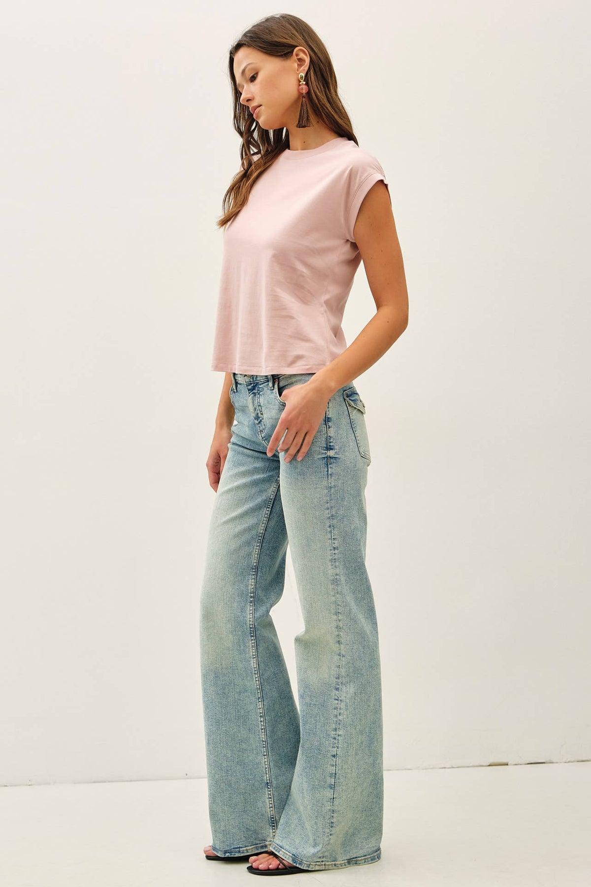 Be Cool - GARMENT DYED COTTON CAP SLEEVE CREW NECK
