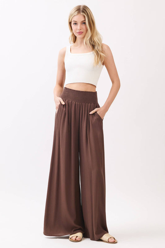 WIDE SMOCK WAIST WIDE LEG PANTS - VNP70263D