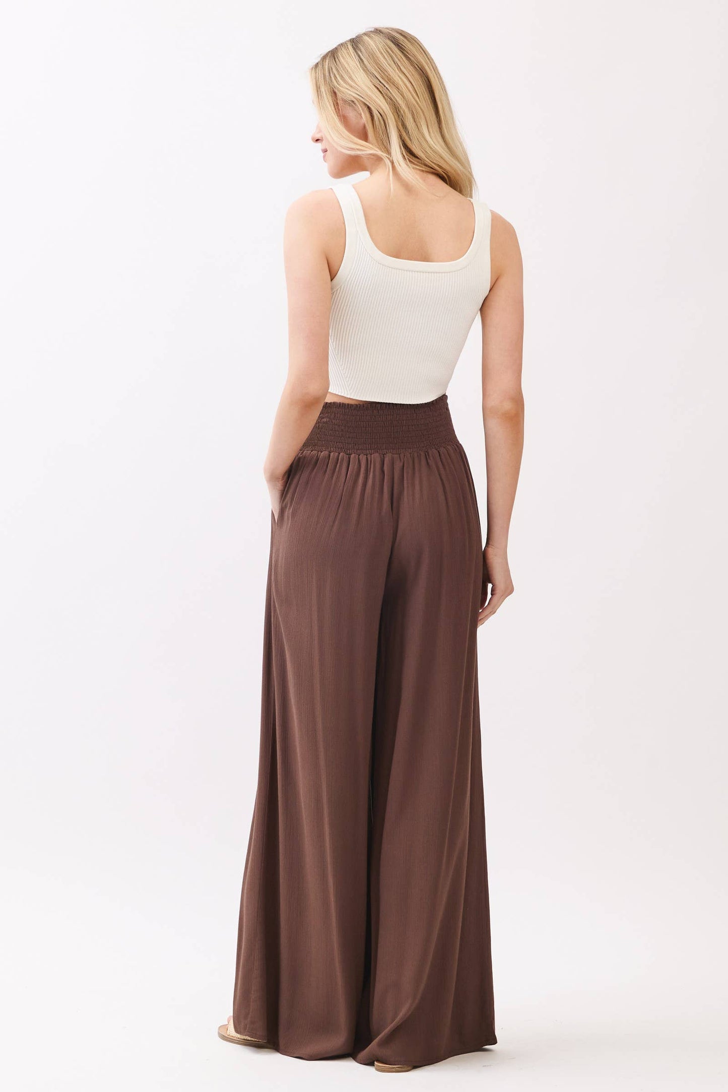 WIDE SMOCK WAIST WIDE LEG PANTS - VNP70263D