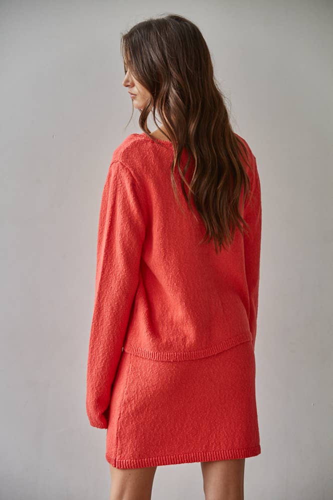 By Together - W2522T | Knit Sweater Cotton Button Down V-Neck Cardi