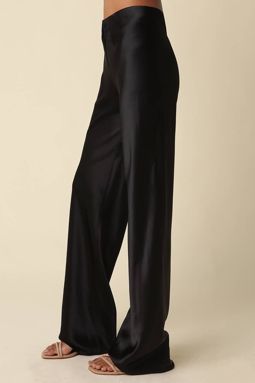 Billie Satin Wide Leg Pants - Olivaceous