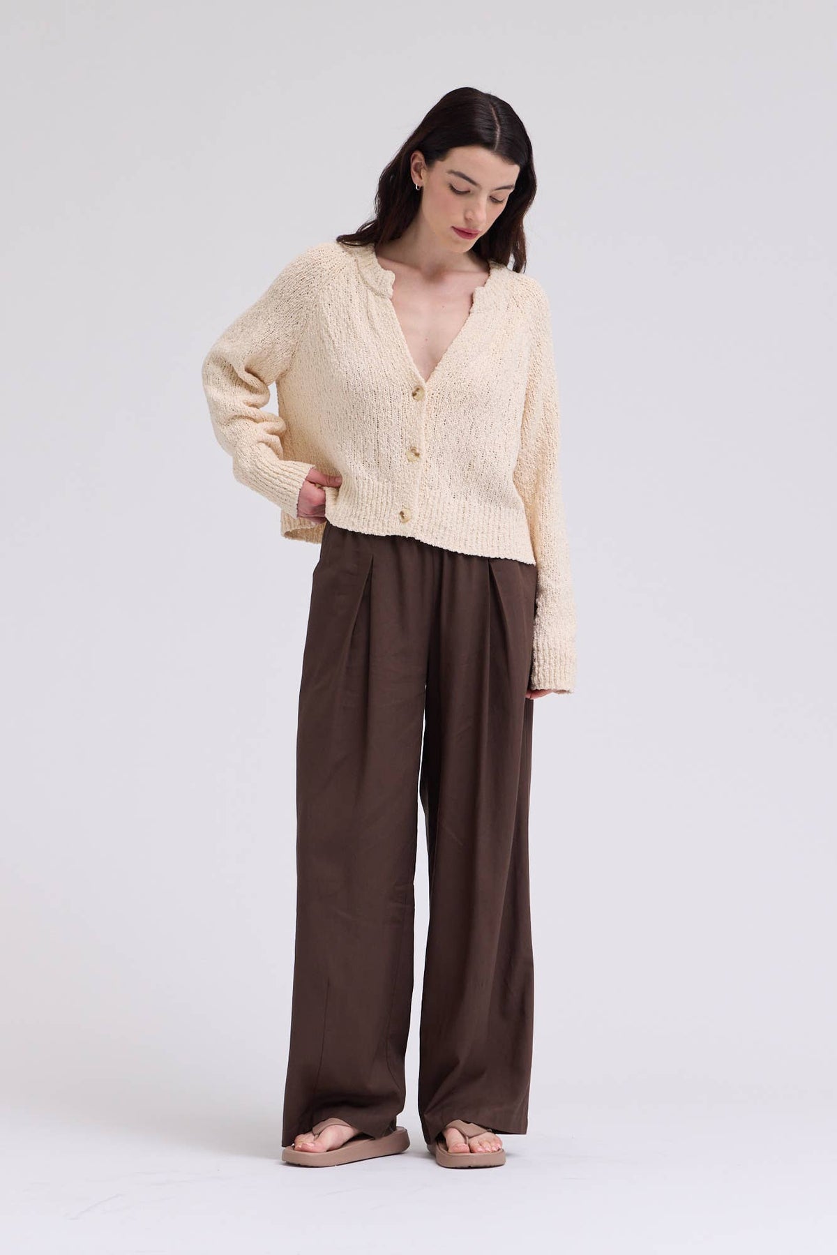 Grade & Gather - 80476TY - TEXTURED VNECK CARDIGAN