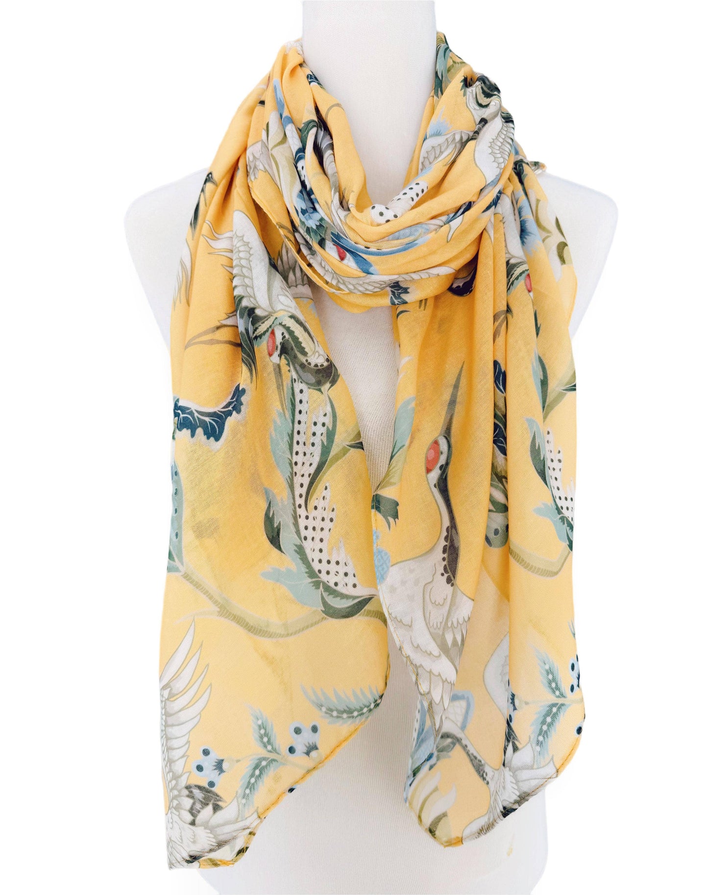 JC Sunny Fashion - JC071151 Yellow-Multi Crane & Floral Scarf