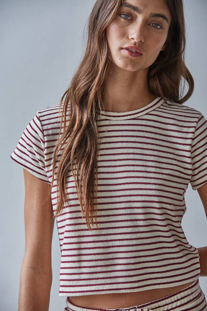 Knit Polyester Cotton Striped Short Sleeve Top - By Together
