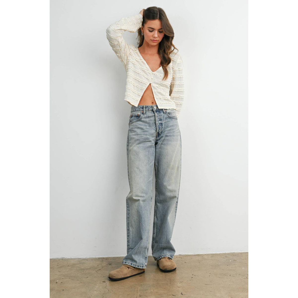 BUTTERMELON - Ruched Ribbon Knit Top - BMT8185