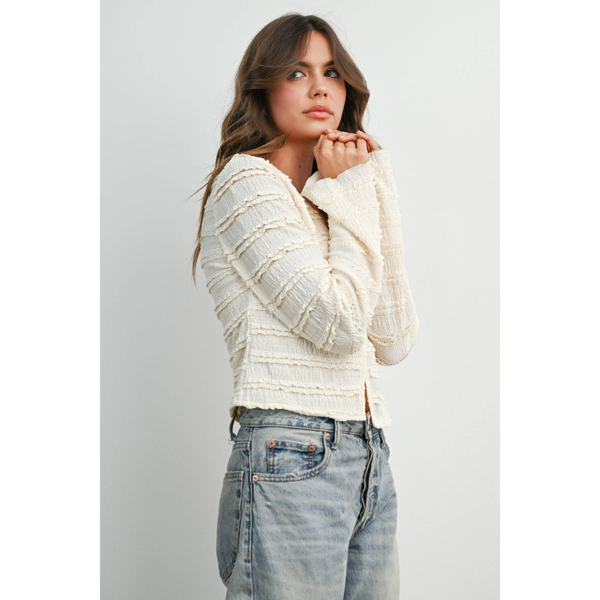 BUTTERMELON - Ruched Ribbon Knit Top - BMT8185