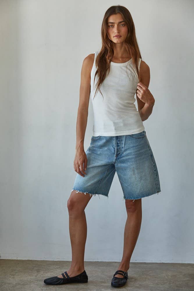 Knit Cotton Ribbed Round Neck Sleeveless Tank Top - By together