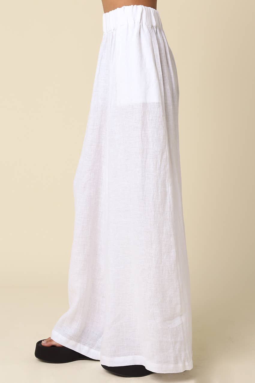 Jerri Linen Wide-Leg Pants - Olivaceous