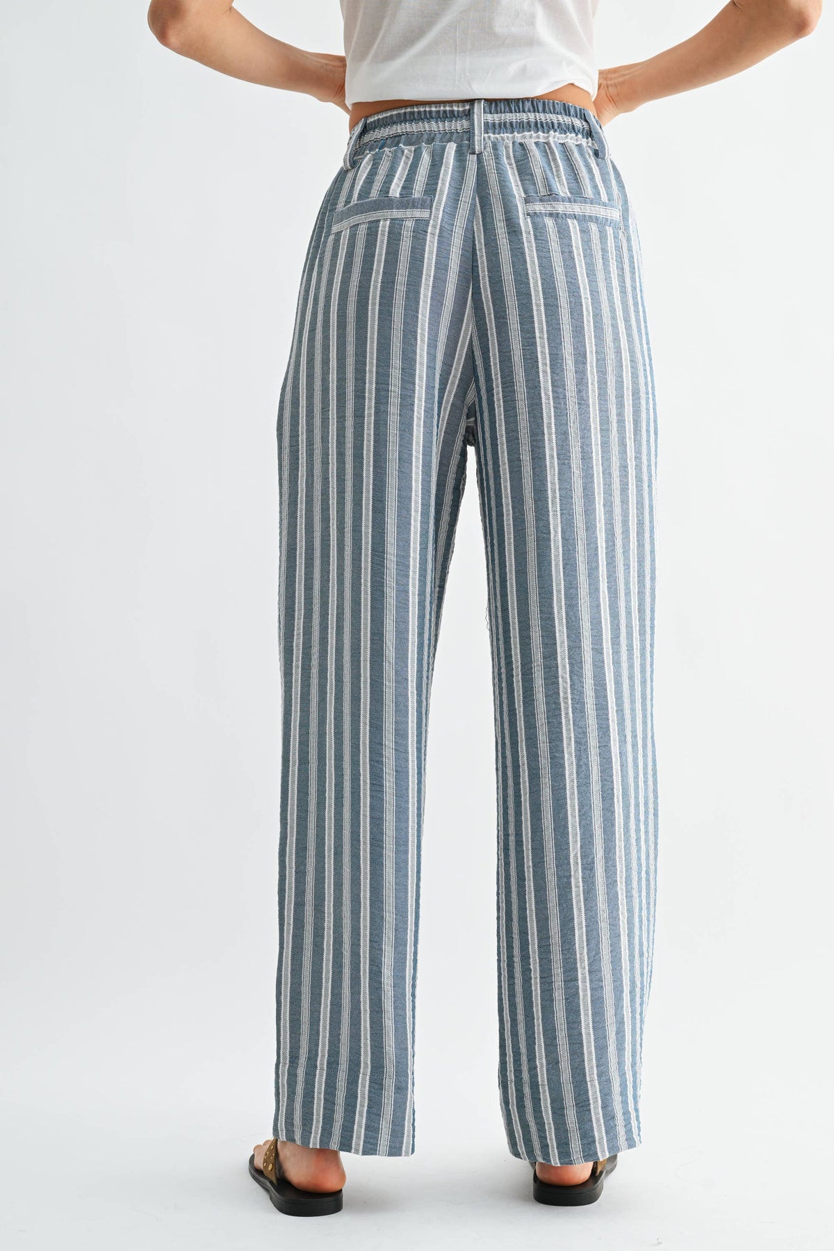 Striped Wide Leg Drawstring Pants - Camellia