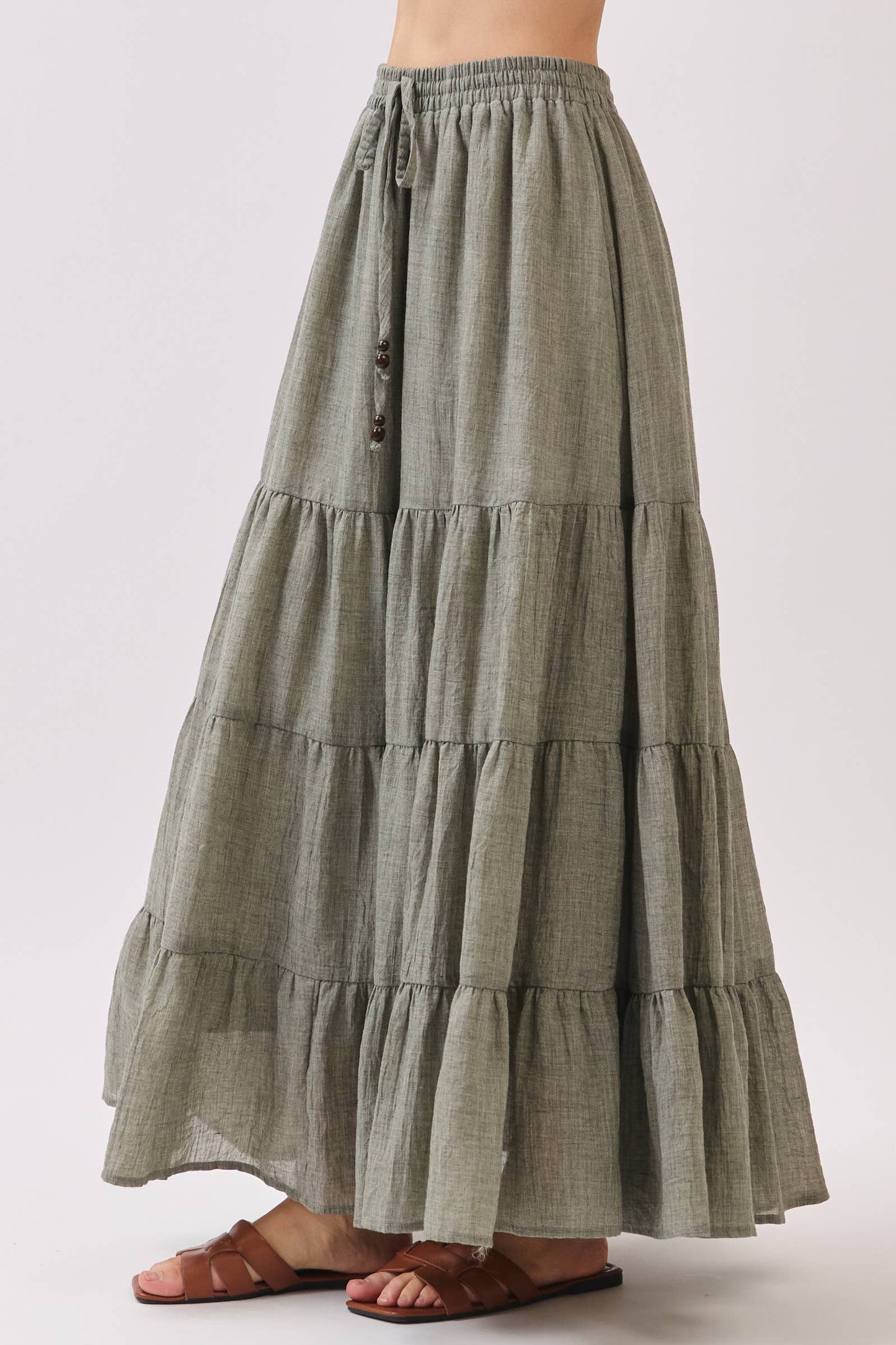 Tiered Coconut Tie Detail Maxi Skirt - Final Touch