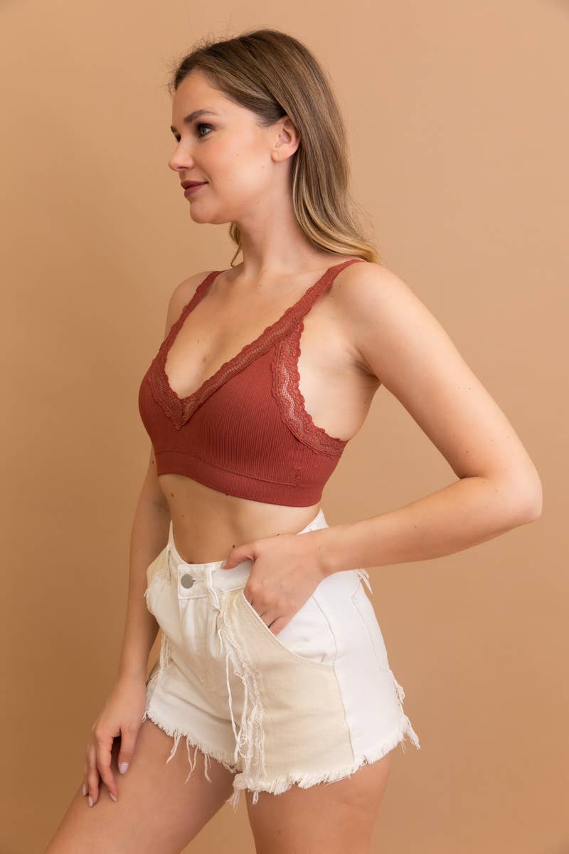 Leto Accessories - Lace Trim Padded Bralette - Immediate Shipping