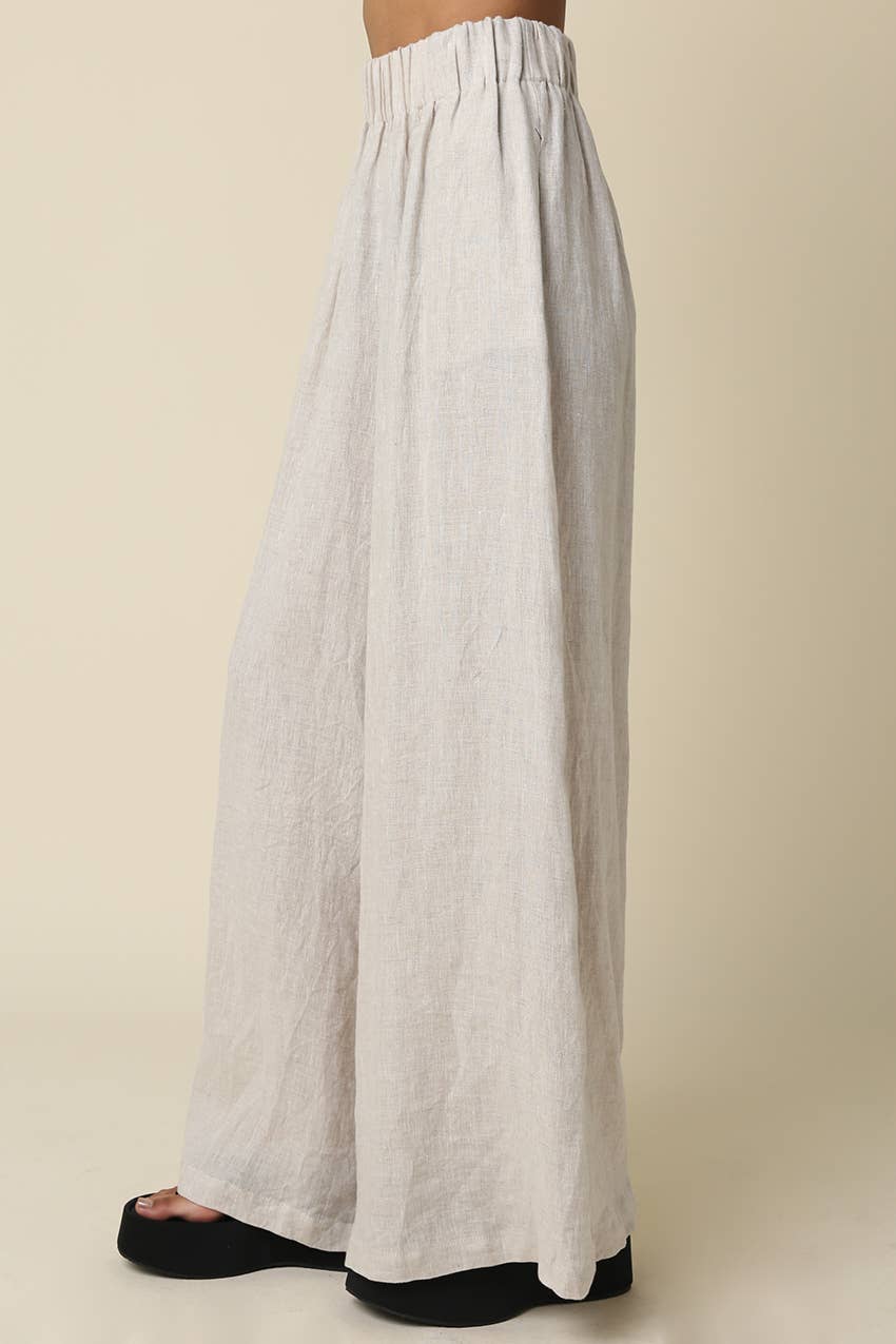 Jerri Linen Wide-Leg Pants - Olivaceous