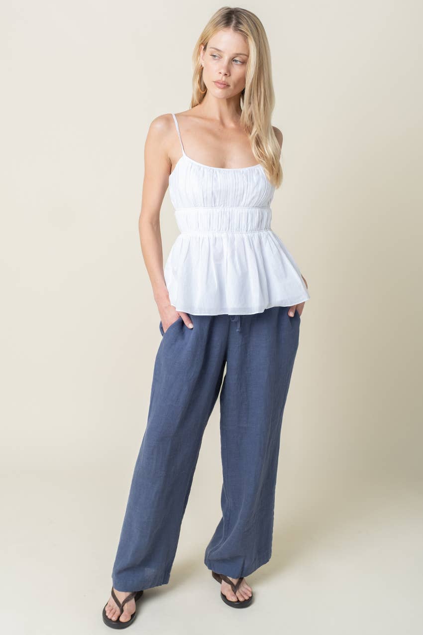 Millie Wide-Leg Drawstring Linen Pants - Olivaceous