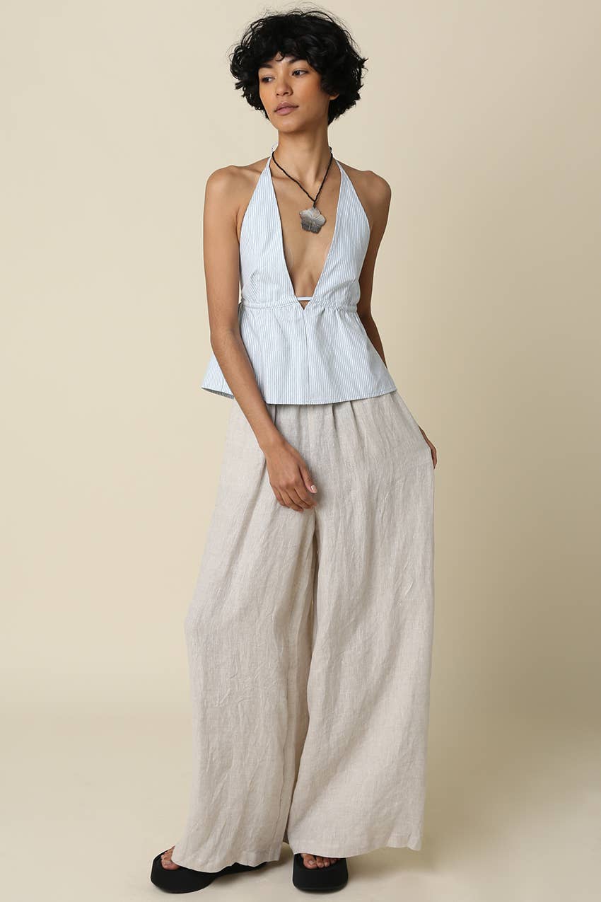 Jerri Linen Wide-Leg Pants - Olivaceous