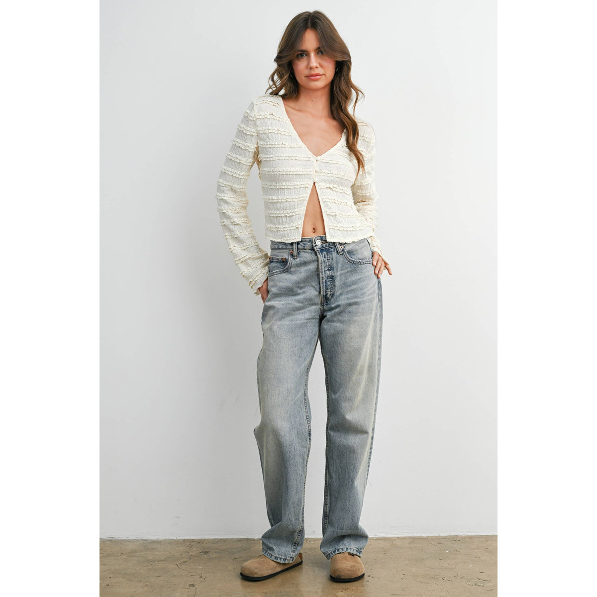 BUTTERMELON - Ruched Ribbon Knit Top - BMT8185