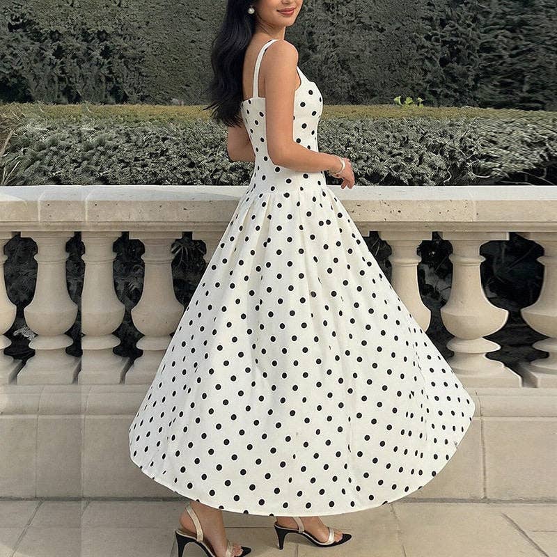 Polka Dot Fitted Spaghetti Strap Dress - Sheer Trend
