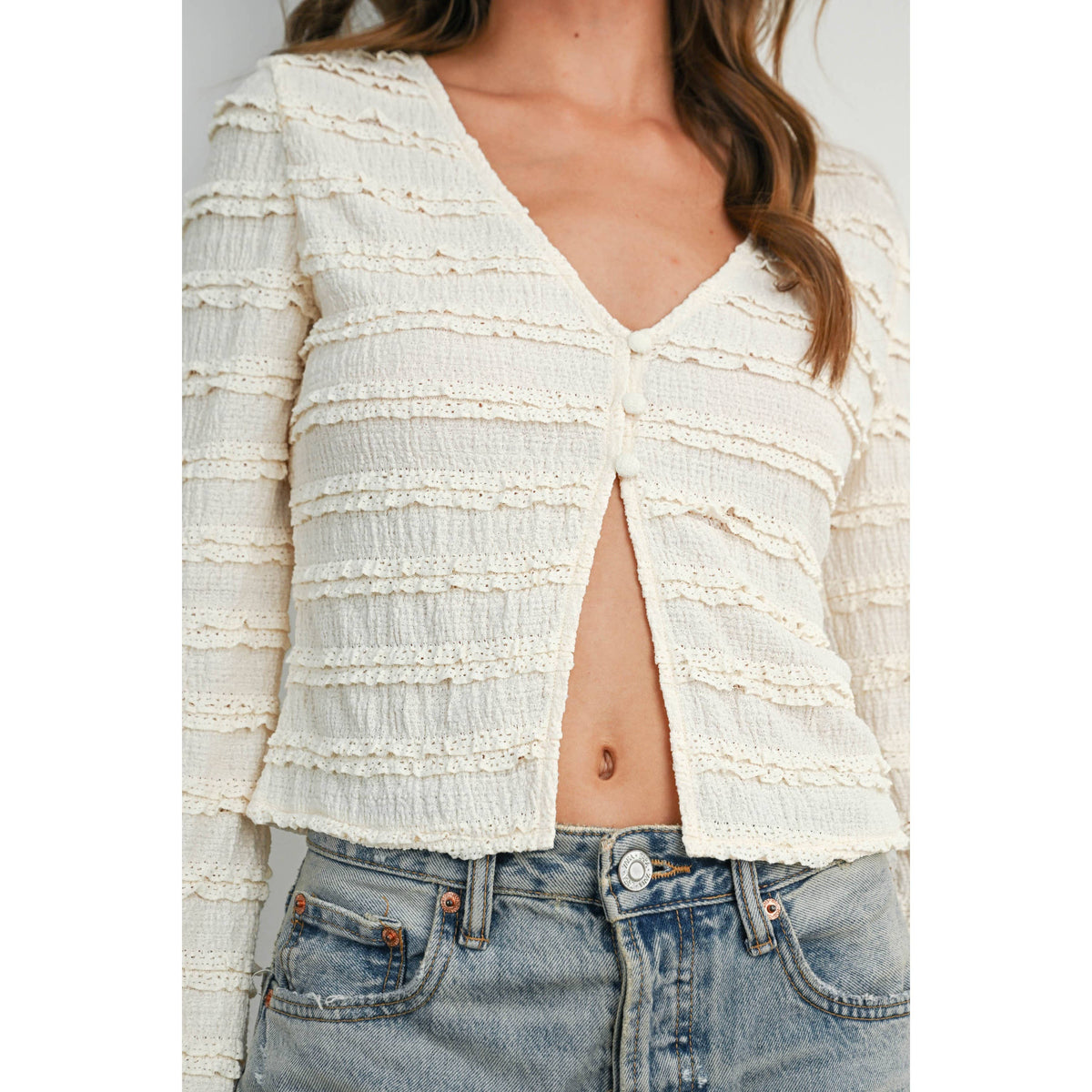BUTTERMELON - Ruched Ribbon Knit Top - BMT8185