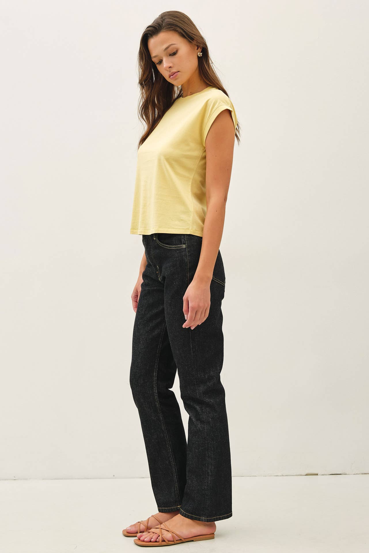Be Cool - GARMENT DYED COTTON CAP SLEEVE CREW NECK