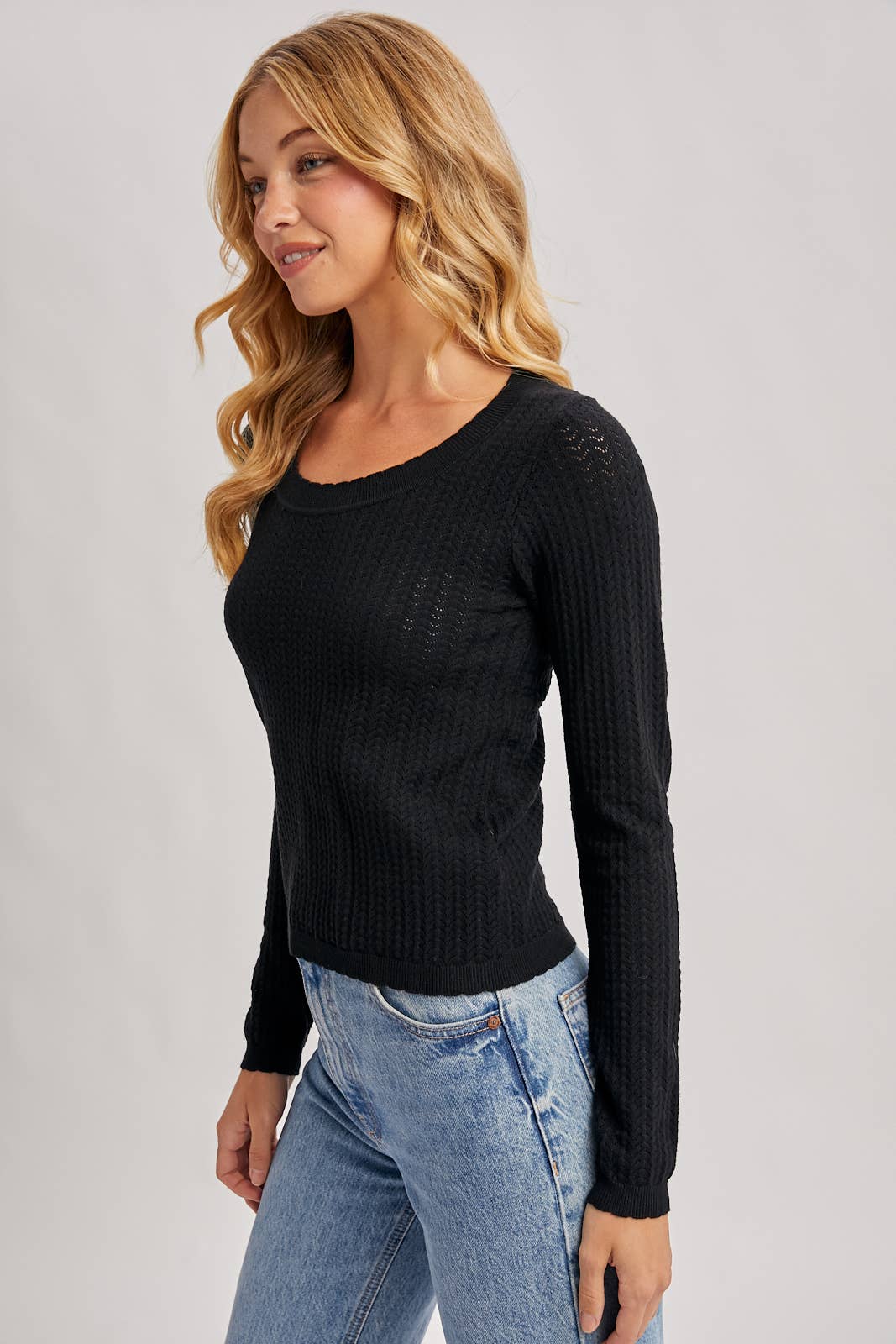 Bluivy - LONG SLEEVED POINTELLE KNIT TOP