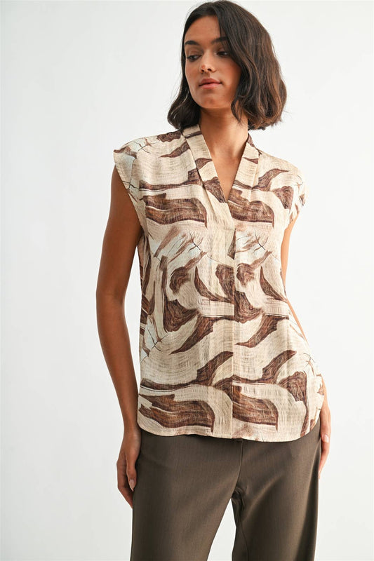 GEO PRINT V NECK SLEEVELESS BLOUSE