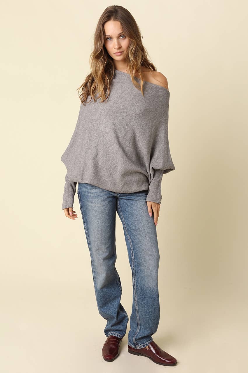 Amar Asymmetric Off-Shoulder Sweater - Olivaceous