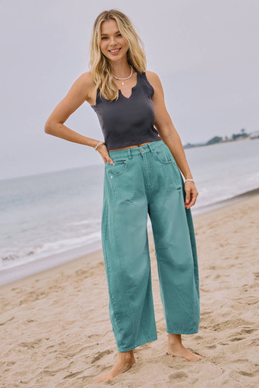 Oddi - Acid Washed Colored Barrel Denim Pants