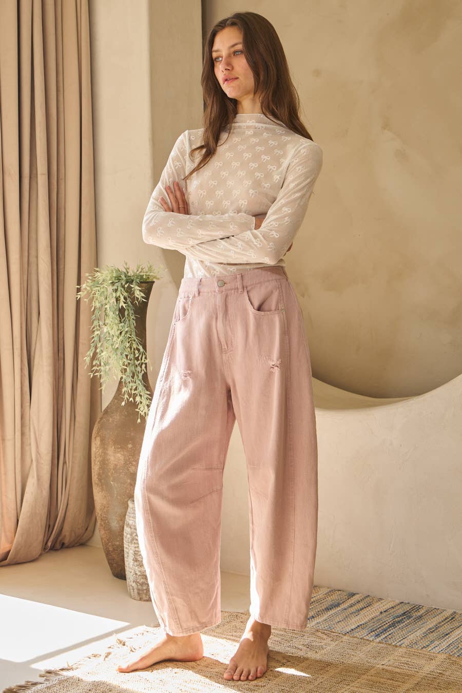 Oddi - Acid Washed Colored Barrel Denim Pants
