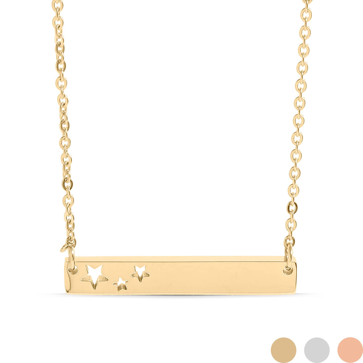 18K Gold PVD Stainless Stars Blank Bar Necklace - WJW