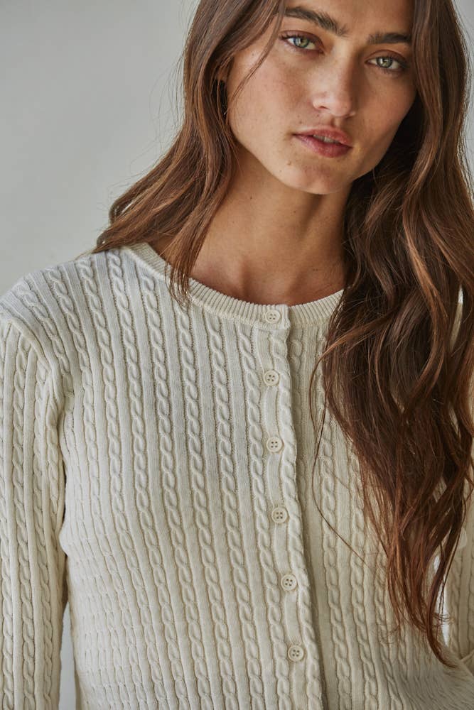Knit Cable Sweater Cotton Button Down Cardigan Top - By Together