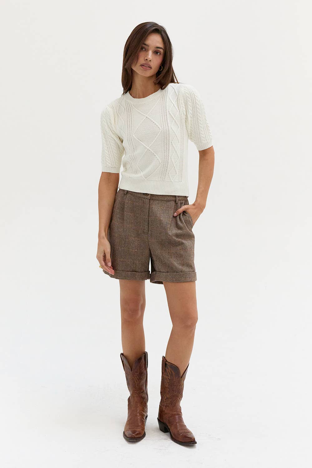 Crescent - CT7135-1 - Jules Cable Knit Puff Sleeve Top