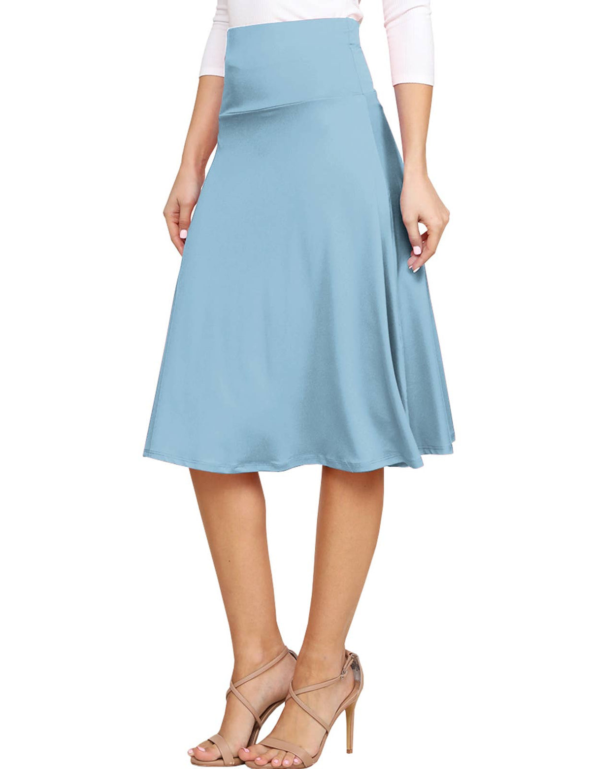 High Waist Elastic Flared Midi Skirt - NINEXIS